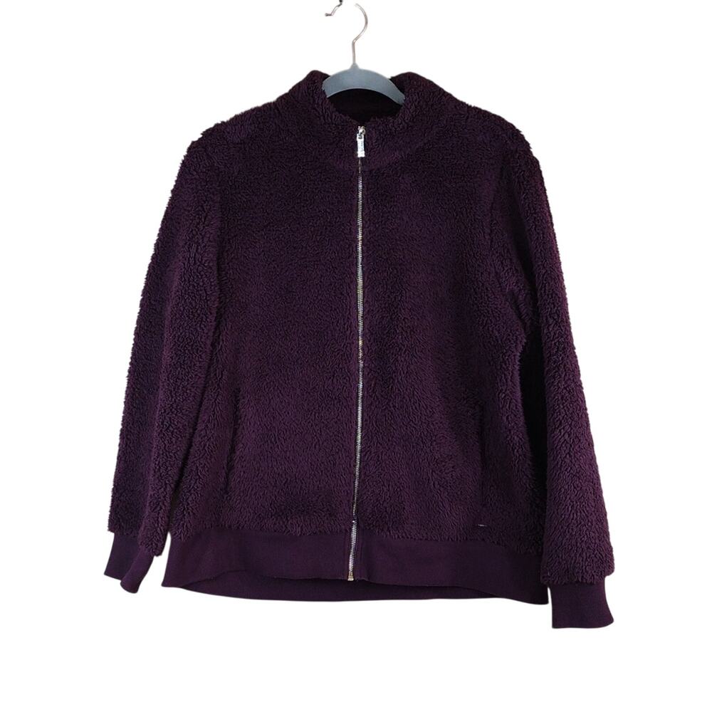 Calvin Klein Jacket Women’s Medium Purple Sherpa Fleece Teddy Zip Up Cozy